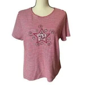 Striped Pink Short-Sleeve Women’s Tee with Star Motif